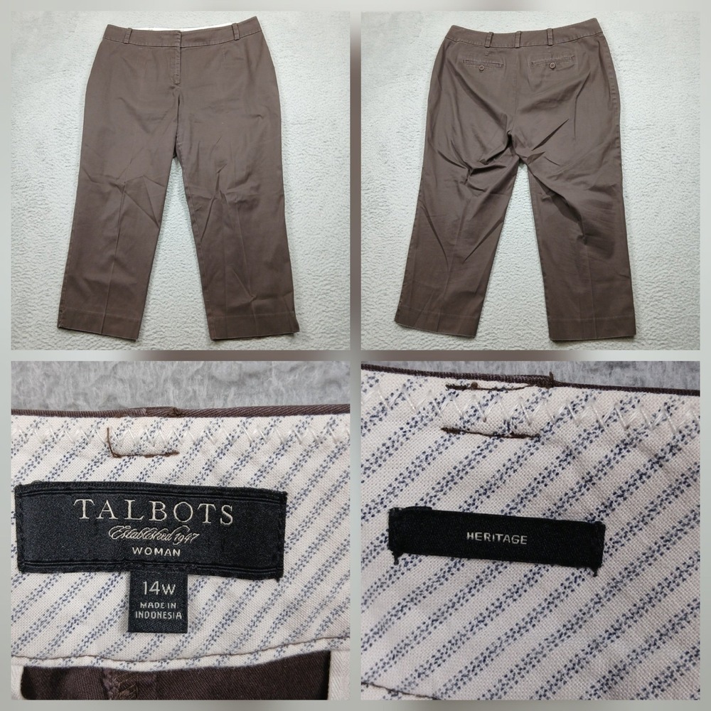 Talbots Heritage Crop Pants Women 14W Brown Stretch Chino Heritage Twill EUC